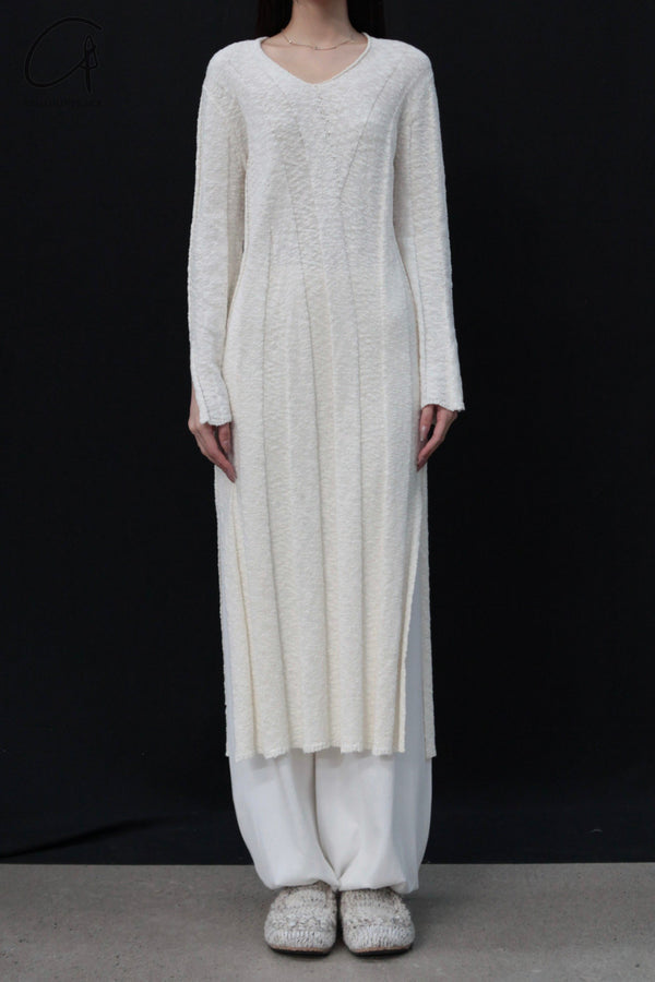 SWAYING/KNIT vertical striped V-neck structured jumpsuit SW23AW2L09 white